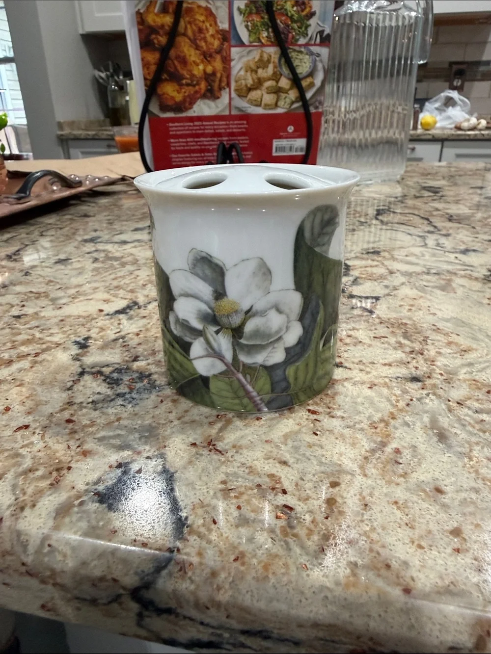 Andrea By Sadek Floral Porcelain Toothbrush Holder in White and Green